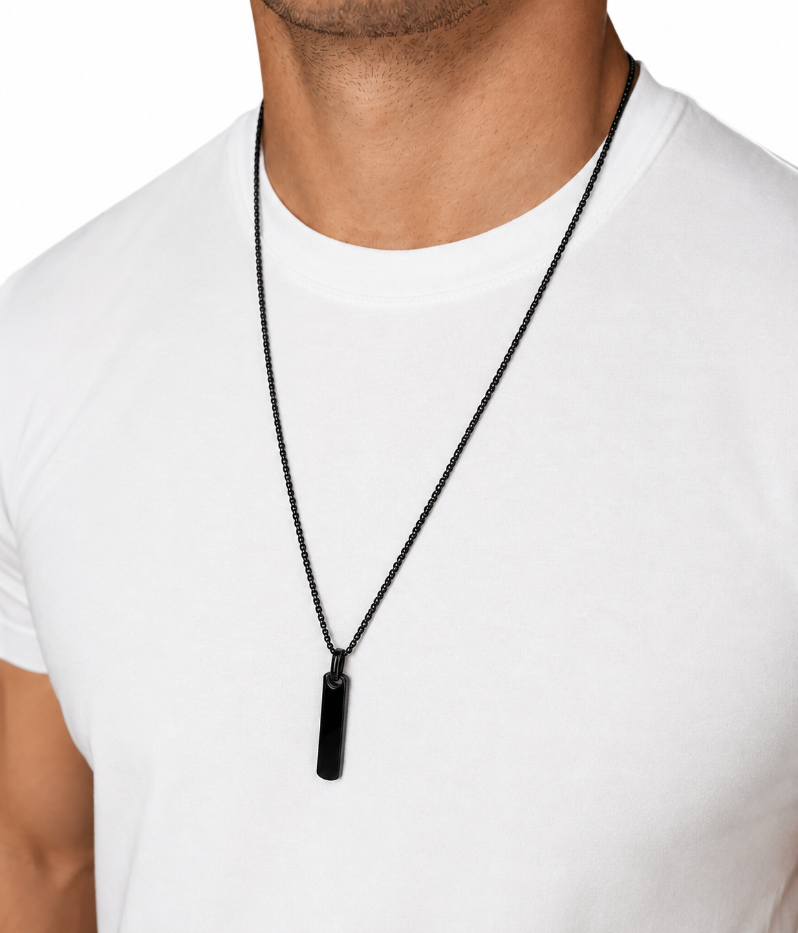 The Black Building Block pendant on model